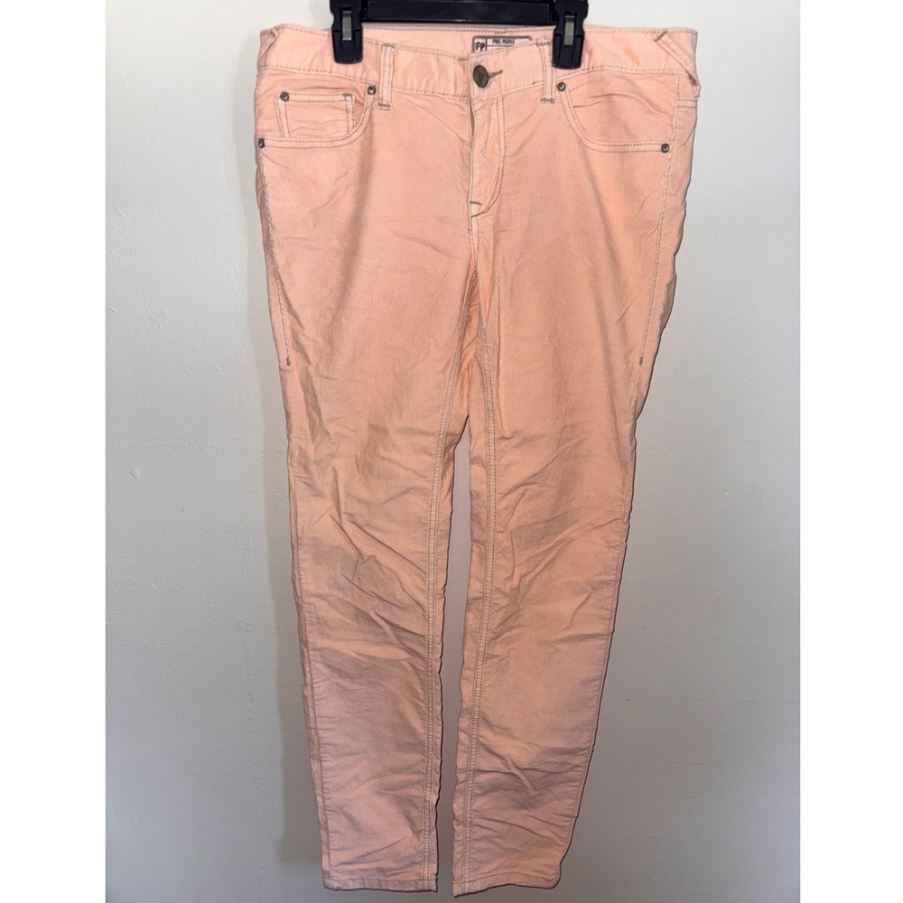 Free People Peach Corduroy Skinny Pants W30 Light Salmon Pink Fine Wale Cords - Picture 1 of 4